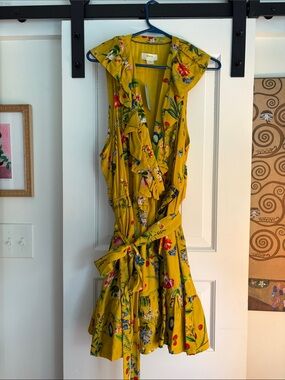 Anthropologie Maeve Golden Yellow Floral Wrap Dress